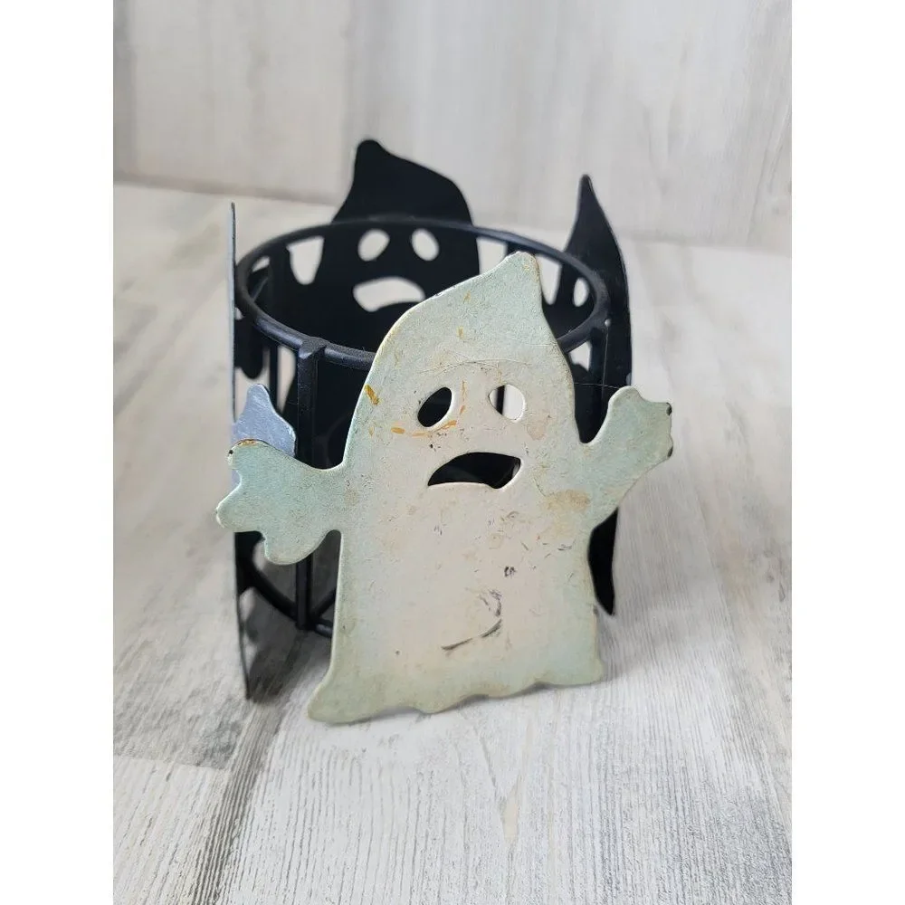 Halloween white ghost AS IS metal tea‎ light candle holder home decor
